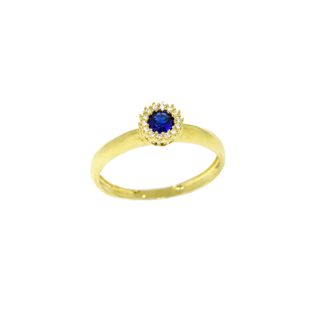 Anel Redondo Safira Sint�tica em Ouro 18 Kilates � 25442